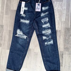 Wax Jean Stretch Blue Medium Distressed Mom Jeans. Fits like a 6.